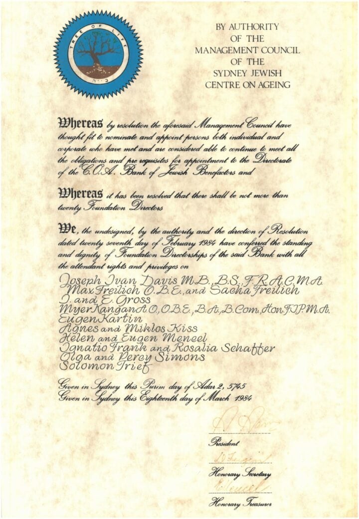 coa bank of benefactors certificate