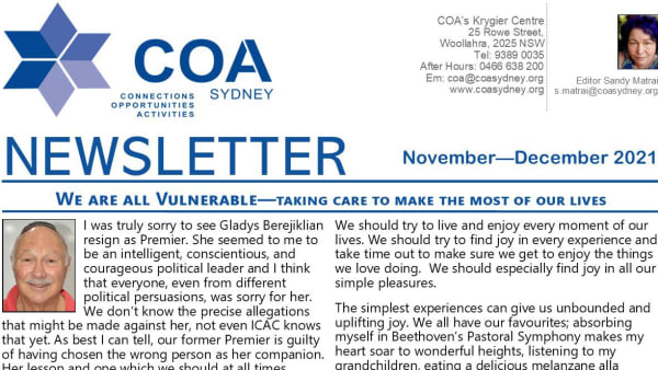 COA Newsletter November December 2021